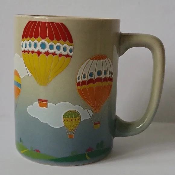 Otagiri Hot Air Balloon Graphics On Gray Ceramic Coffee Mug